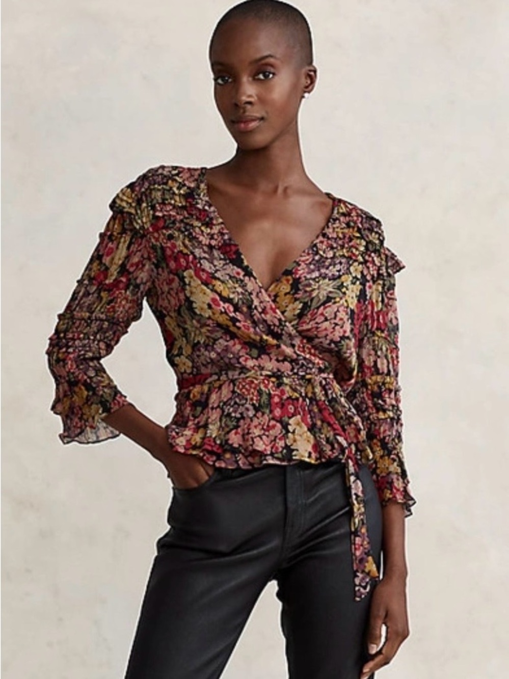 Polo Ralph Lauren Floral Wrap Peplum Blouse in Primrose Floral Size M - Picture 1 of 9
